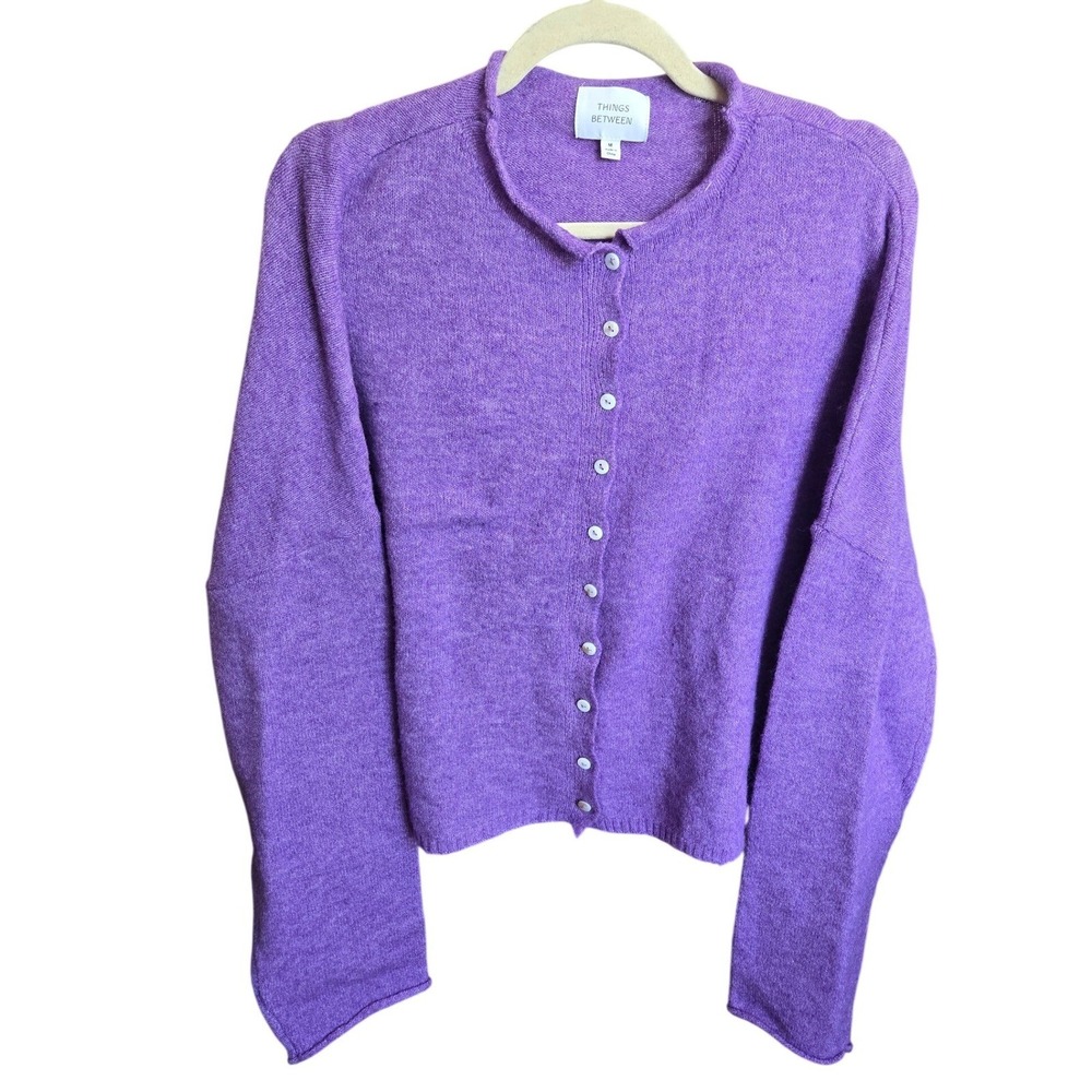 Things Between Piper Cardigan Purple Medium Sweater Layering Minimalist Colorful